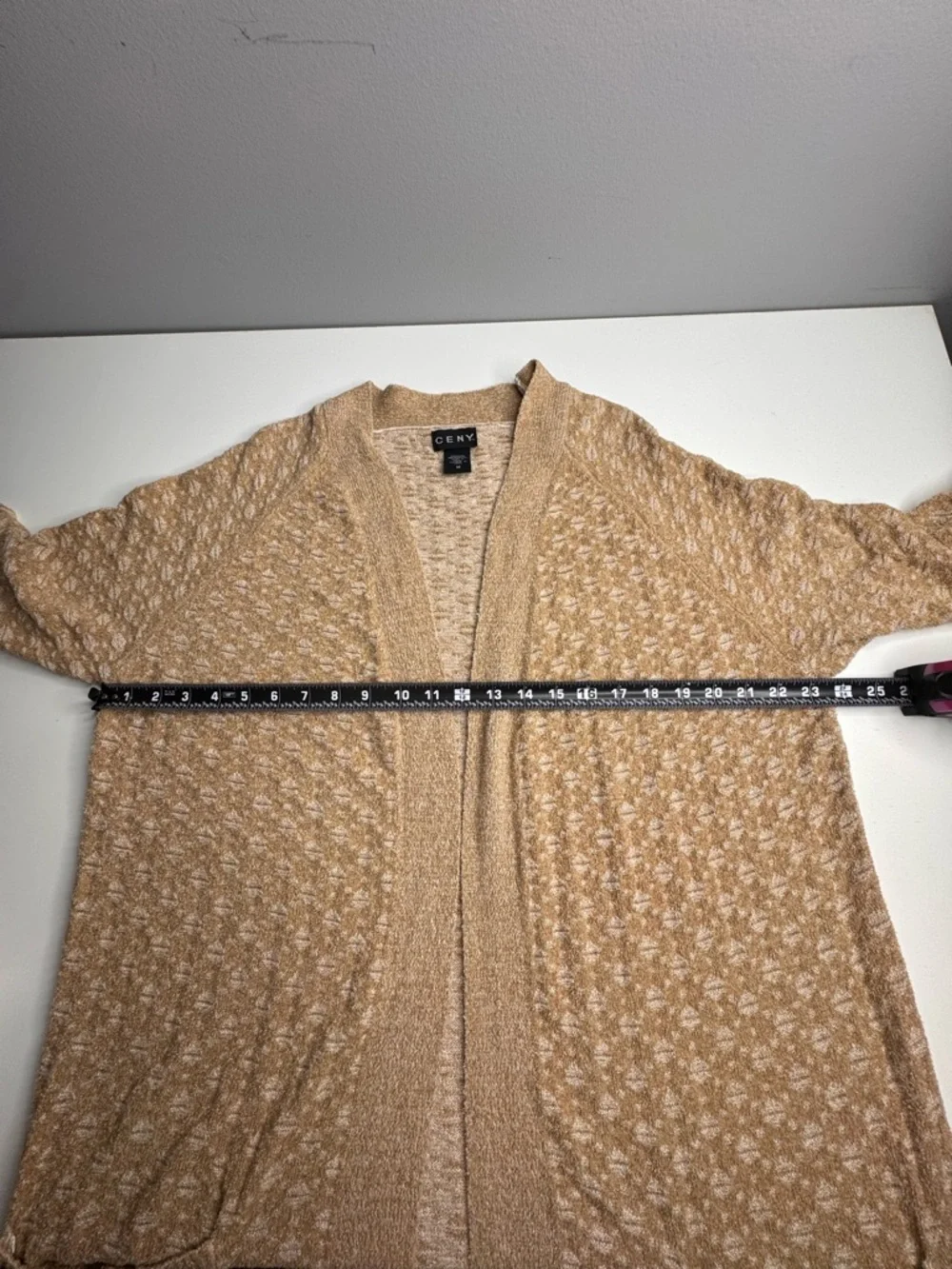 Ceny Open Front Textured Cardigan Sweater – Beige Neutral Cozy Chic Size M - Picture 6 of 9